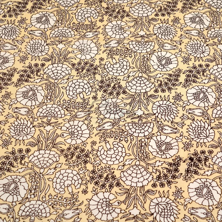 100% Cotton Hand Block Print Jaipuri Bedsheet - King Size Yellow Flower Jaal Handblock