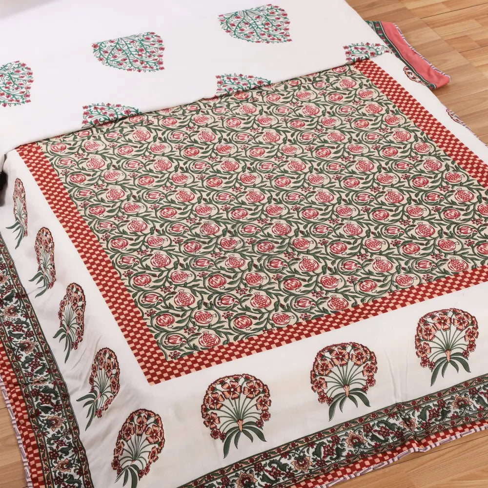Pure Cotton Jaipuri Hand Block Print Reversible Single Bed Dohar - Red Floral