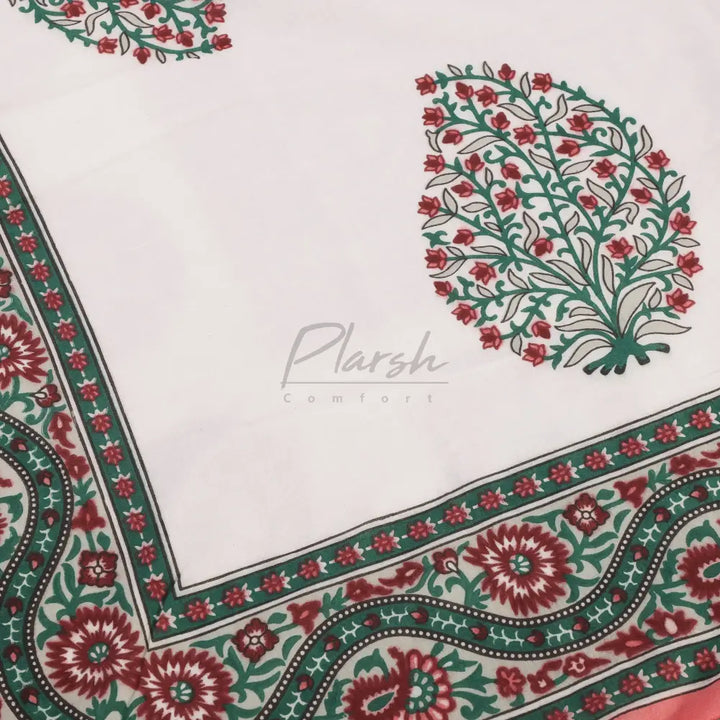 Pure Cotton Jaipuri Hand Block Print Reversible Single Bed Dohar - Red Floral