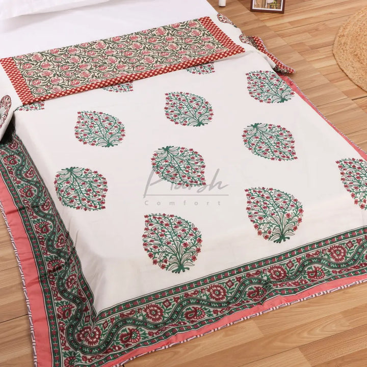 Pure Cotton Jaipuri Hand Block Print Reversible Single Bed Dohar - Red Floral