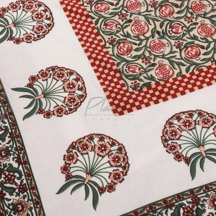 Pure Cotton Jaipuri Hand Block Print Reversible Single Bed Dohar - Red Floral