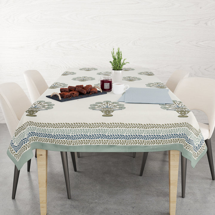 Table Cloth 6 Seater - Pure Cotton Jaipuri Hand Block Print - Green Floral