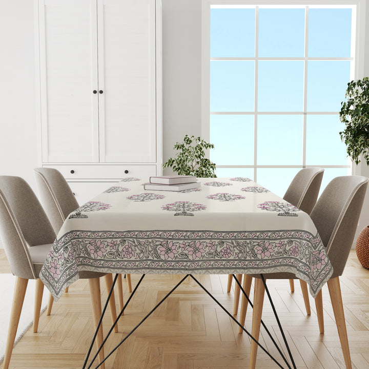 Table Cloth 4 Seater - Pure Cotton Jaipuri Hand Block Print - Pink Floral