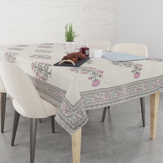 Table Cloth 6 Seater - Pure Cotton Jaipuri Hand Block Print - Pink Floral