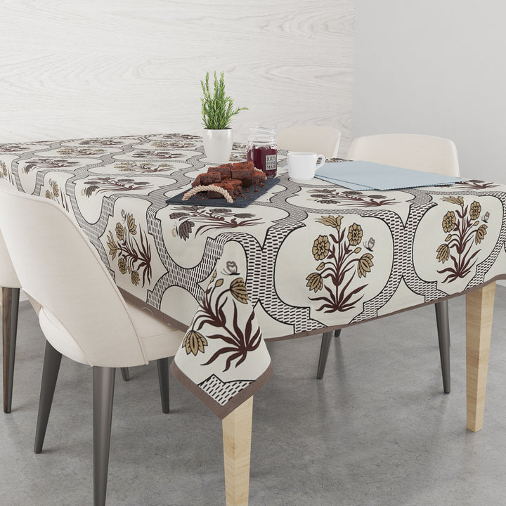 Table Cloth 4 Seater - Pure Cotton Jaipuri Hand Block Print - Brown Floral