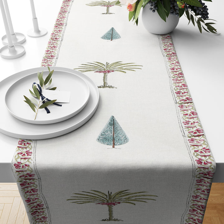 Hand Block Printed Canvas Cotton Cloth Table Runner - Plam Tree