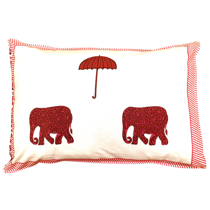 Pure Cotton Block Print Jaipuri Bedsheet - Super King Size 108*108 inches - Elephant & Umbrella Print - Maroon