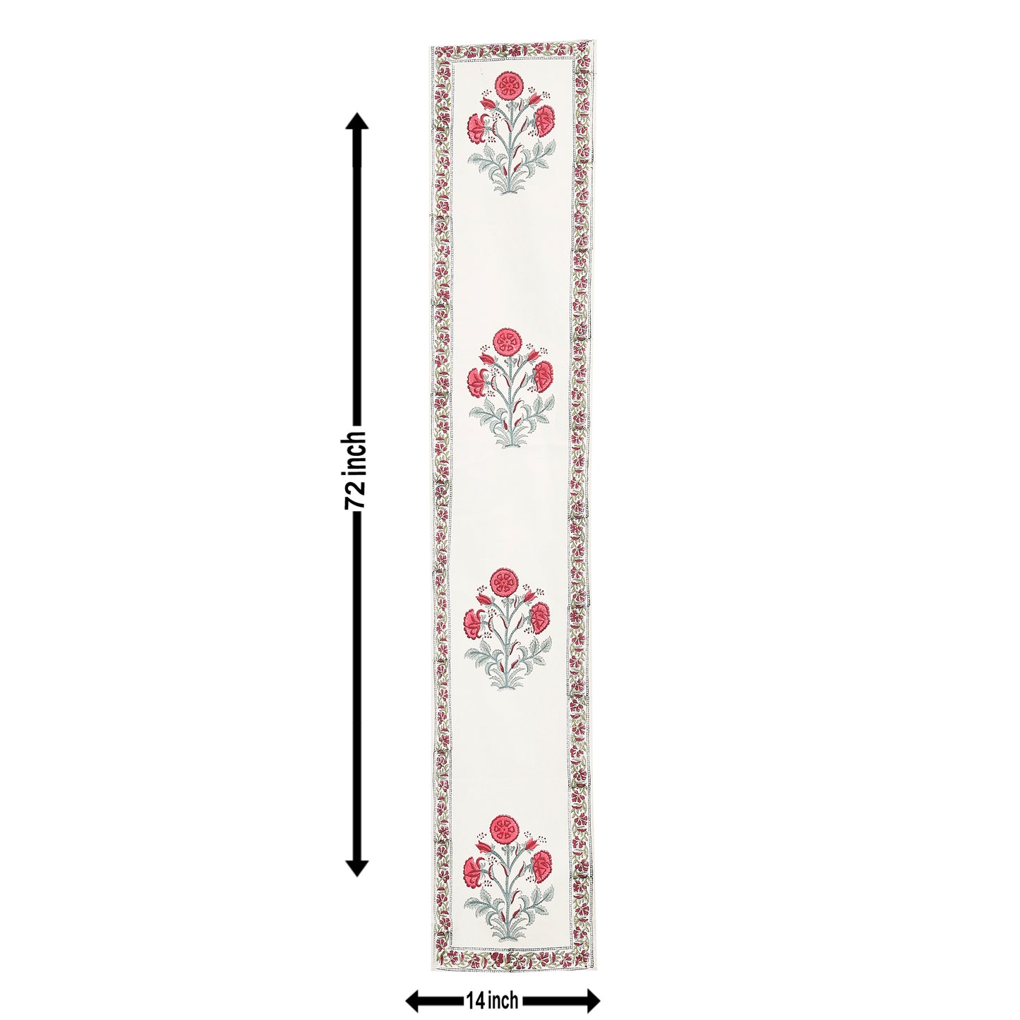 Hand Block Printed Canvas Cotton Cloth Table Runner - Red Floral