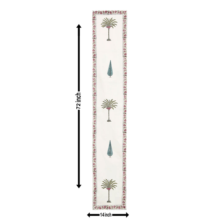 Hand Block Printed Canvas Cotton Cloth Table Runner - Plam Tree