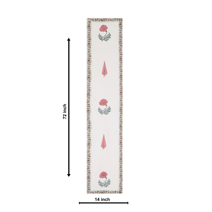 Hand Block Printed Canvas Cotton Cloth Table Runner - Red Blue Floral