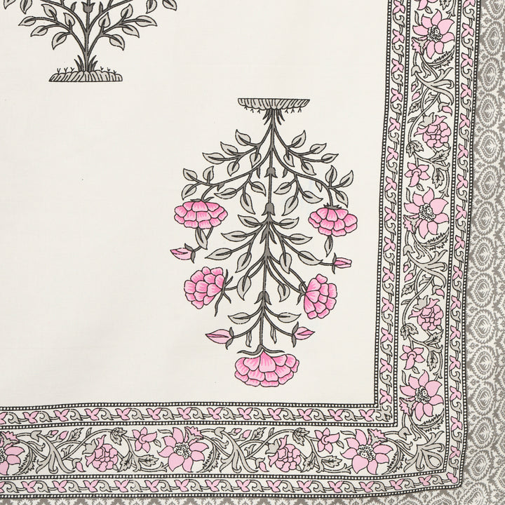 Table Cloth 6 Seater - Pure Cotton Jaipuri Hand Block Print - Pink Floral