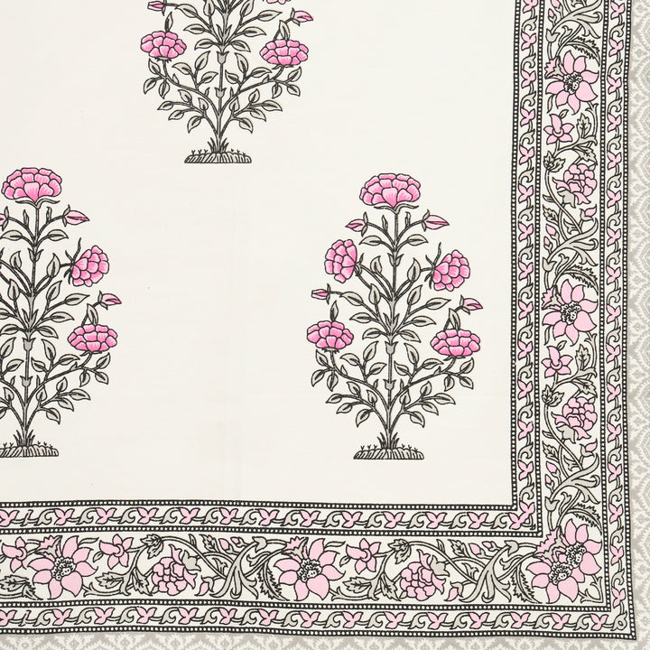 Table Cloth 4 Seater - Pure Cotton Jaipuri Hand Block Print - Pink Floral