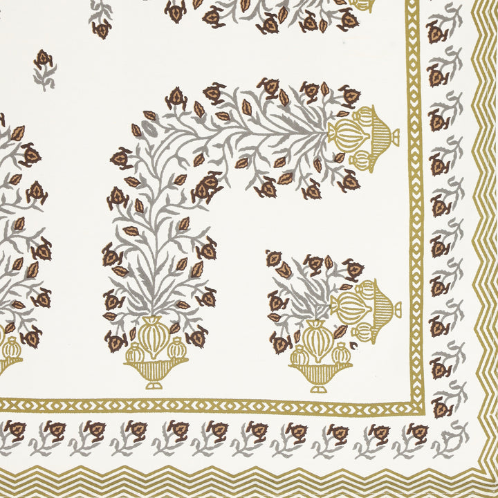 Table Cloth 4 Seater - Pure Cotton Jaipuri Hand Block Print - Cream Brown Boota