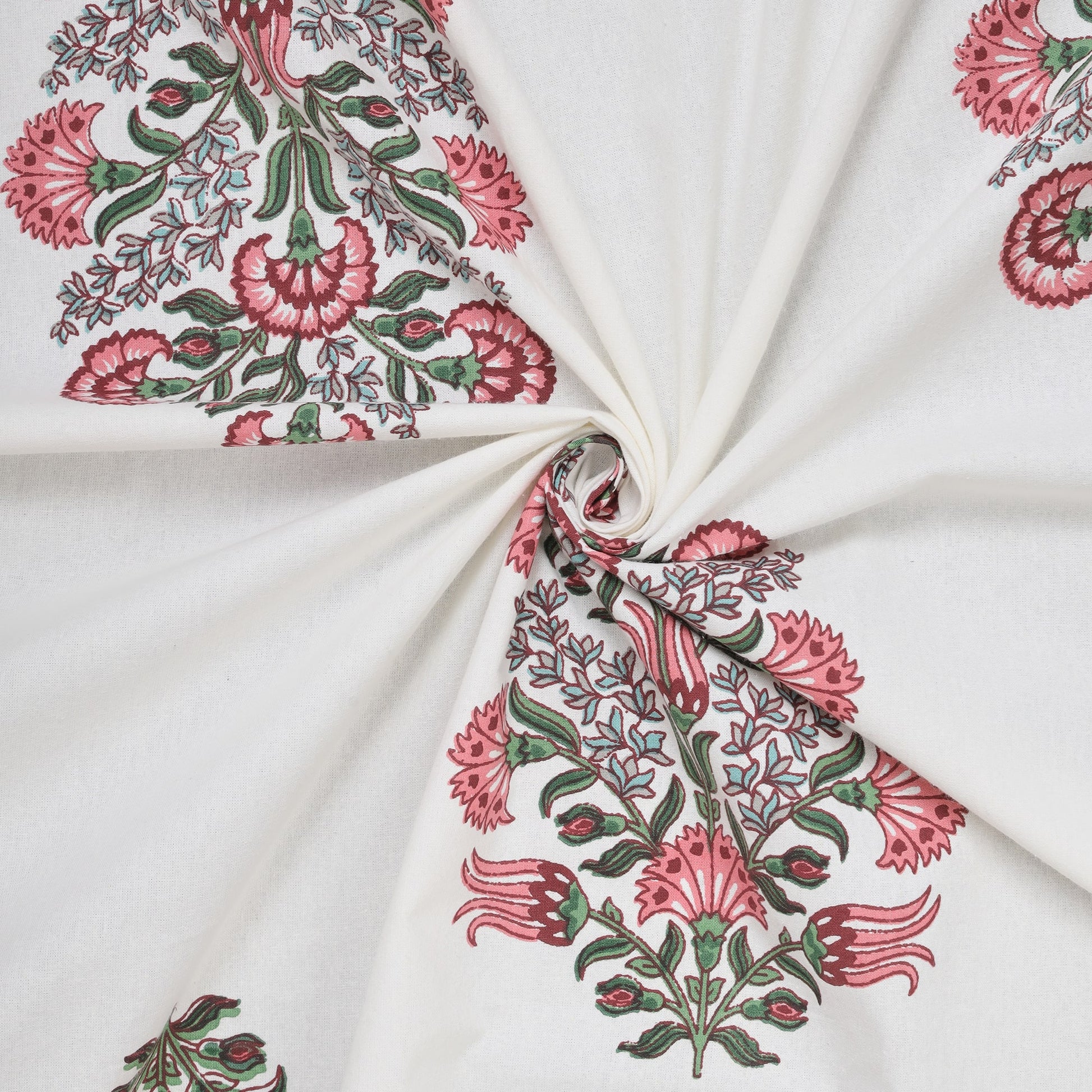 Pure Cotton Block Print Jaipuri Bedsheet - Super King Size 108*108 inches - Multicolor Floral Print