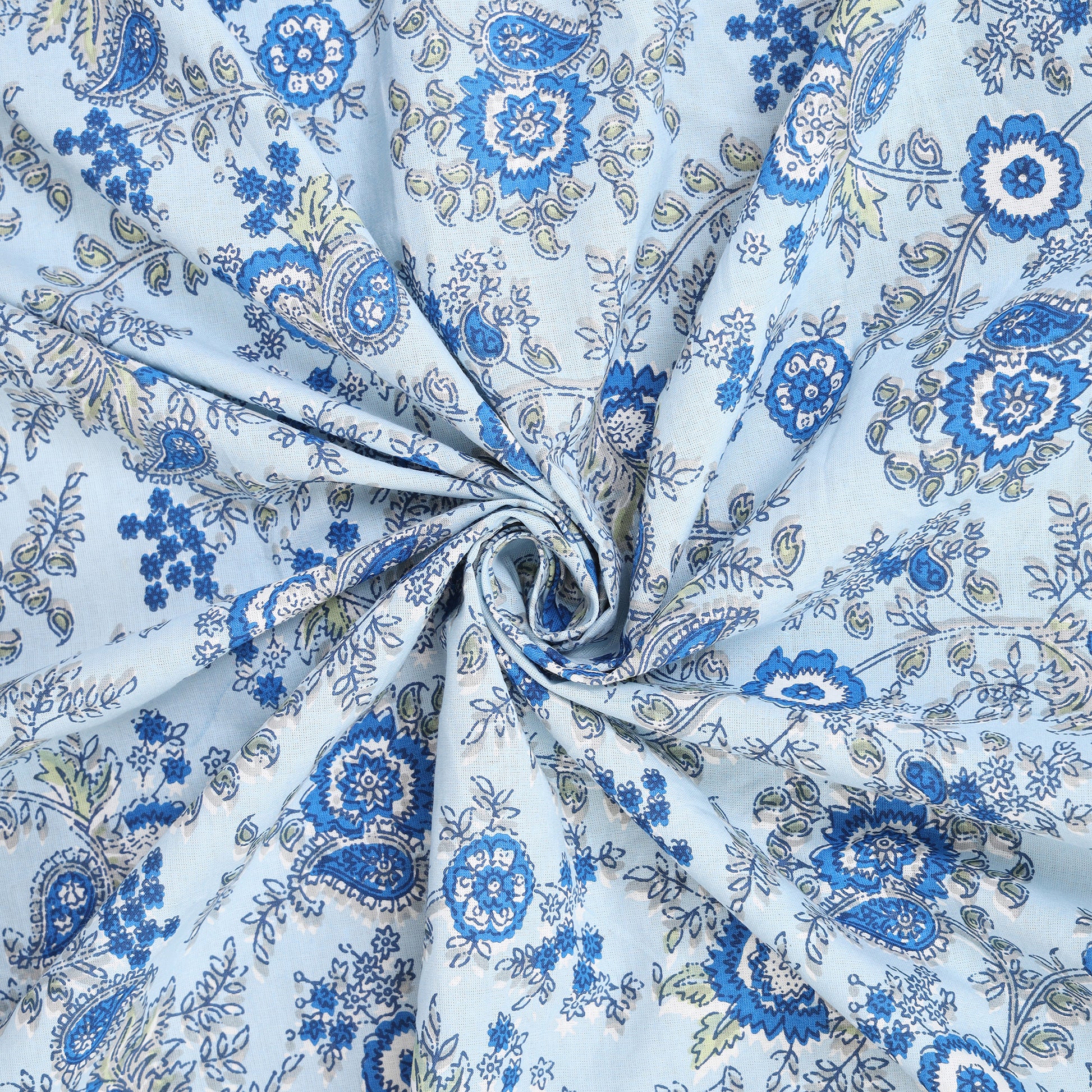 Pure Cotton Block Print Jaipuri Bedsheet - Super King Size 120*120 inches - Blue Floral