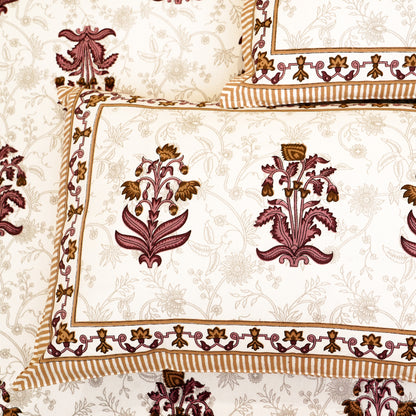 Pure Cotton Block Print Jaipuri Bedsheet - King Size 95*108 inches - Brown Daisies