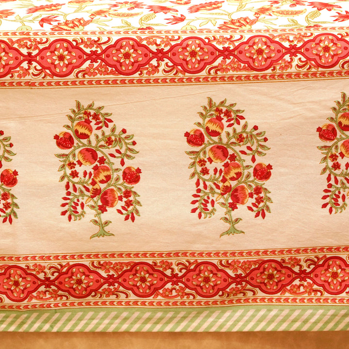 Pure Cotton Block Print Jaipuri Bedsheet - Super King Size 108*108 inches - Ivory Printed - Orange Green