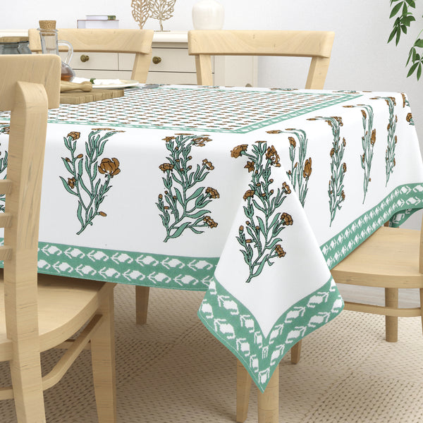 Table Cloth 4 Seater - Pure Cotton Jaipuri Hand Block Print - Leafy Elegance