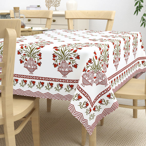 Table Cloth 6 Seater - Pure Cotton Jaipuri Hand Block Print - Maroon Boota