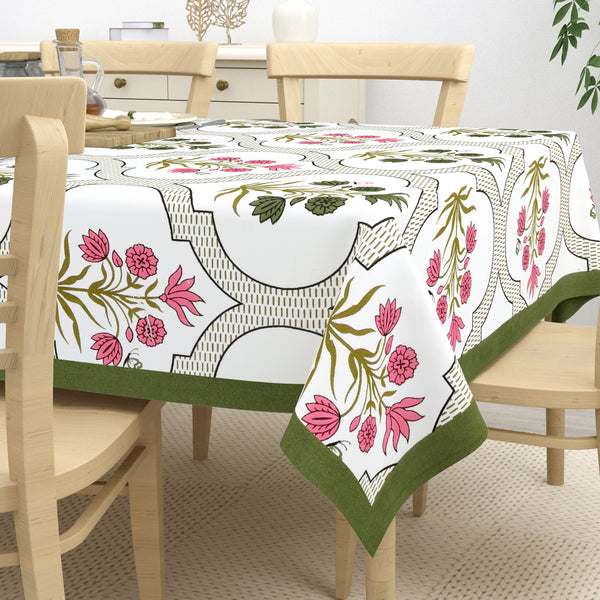 Table Cloth 6 Seater - Pure Cotton Jaipuri Hand Block Print - Blossom Harmony