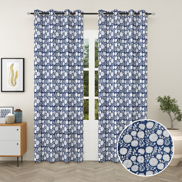 Handcrafted Jaipuri Block Print Pure Cotton Double Layer Curtains Set of 2