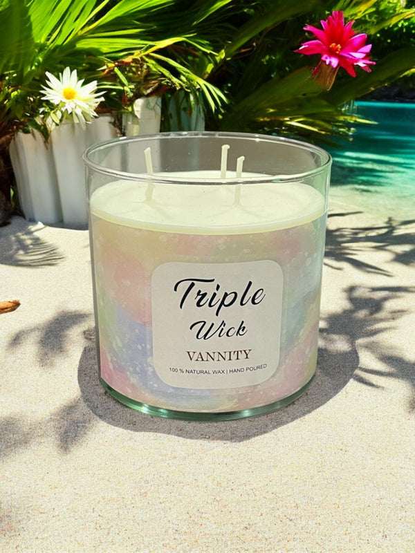 Triple Wick Scented Candle - Premium Scent 100% Soy Wax - Vannity