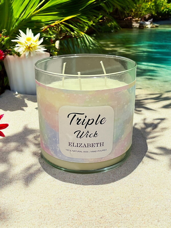 Triple Wick Scented Candle - Premium Scent 100% Soy Wax - Elizabeth