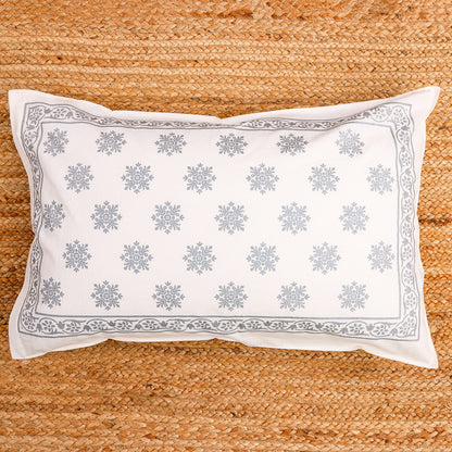 Pure Cotton Block Print Jaipuri Bedsheet - King Size 90*108 inches - Silver Snowflake