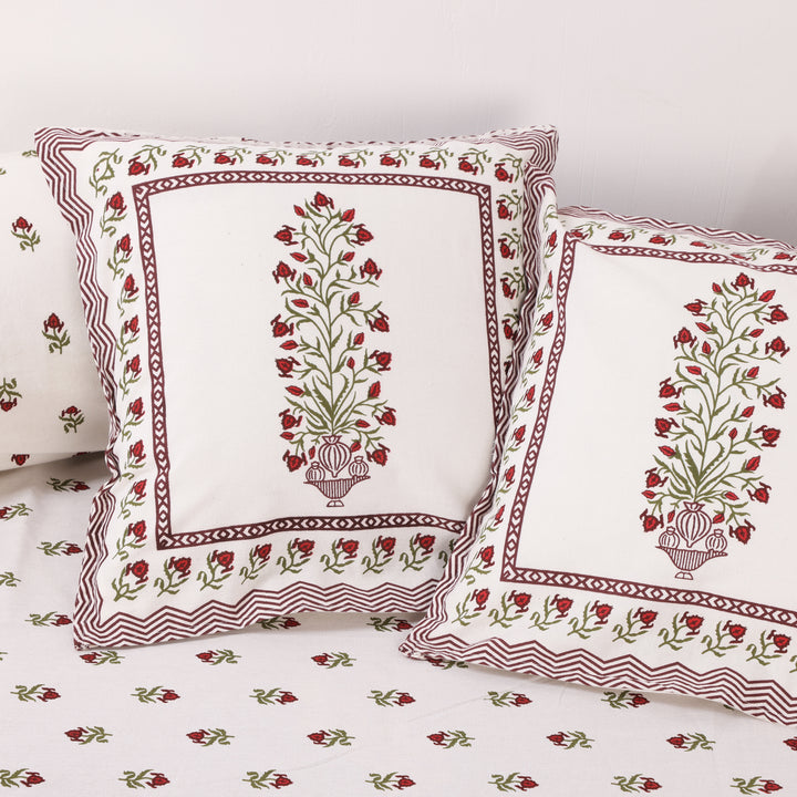 Pure Cotton Diwan Set || Set of 8 Pieces, 1 Hand Block Print Diwan Bedsheet, 2 Bolster Cover, 5 Cushion Cover || Maroon Floral