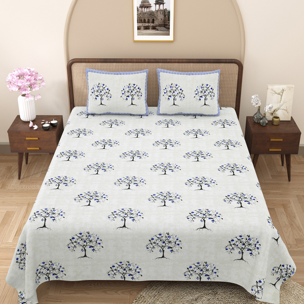 Pure Cotton Block Print Jaipuri Bedsheet - King Size 100*108 inches - Bue Garden Glory