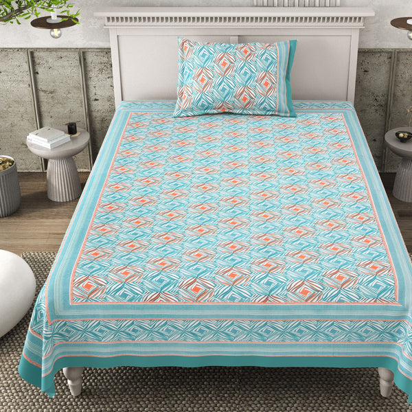 Pure Cotton Block Print Jaipuri Bedsheet - Single Bedsheet - 63*90 inches - Zigzag Harmony