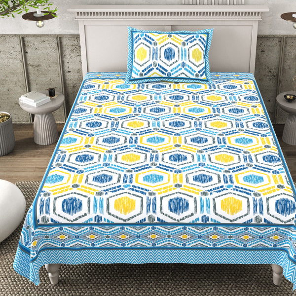 Pure Cotton Block Print Jaipuri Bedsheet - Single Bedsheet - 63*90 inches - Hexa Harmony