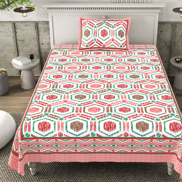 Pure Cotton Block Print Jaipuri Bedsheet - Single Bedsheet - 63*90 inches - Hexa Harmony