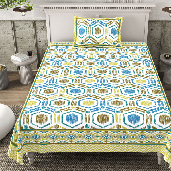 Pure Cotton Block Print Jaipuri Bedsheet - Single Bedsheet - 63*90 inches - Hexa Harmony