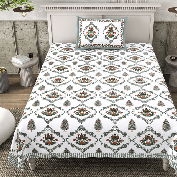 Pure Cotton Block Print Jaipuri Bedsheet - Single Bedsheet - 63*90 inches - Regal Charm