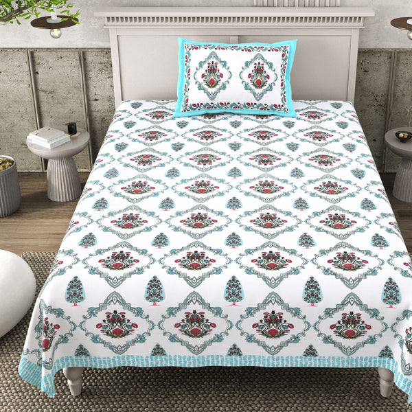 Pure Cotton Block Print Jaipuri Bedsheet - Single Bedsheet - 63*90 inches - Regal Charm