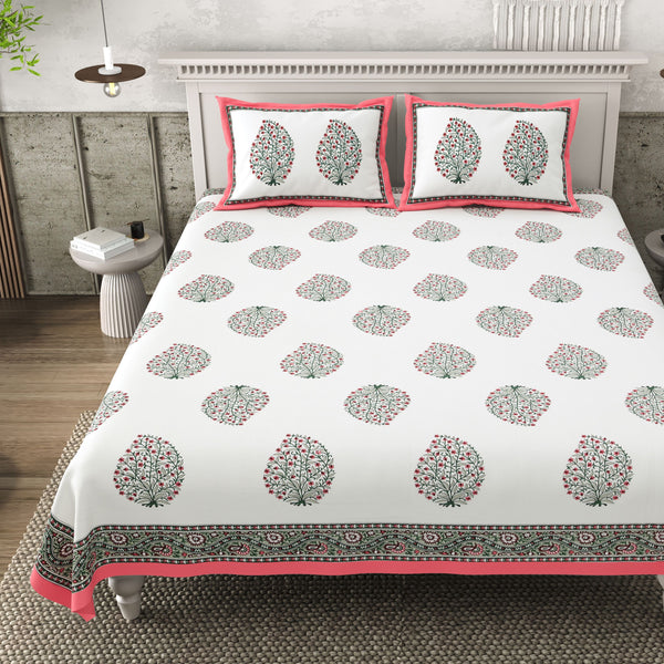 Pure Cotton Block Print Jaipuri Bedsheet - King Size 95*108 inches - Blossom Charm