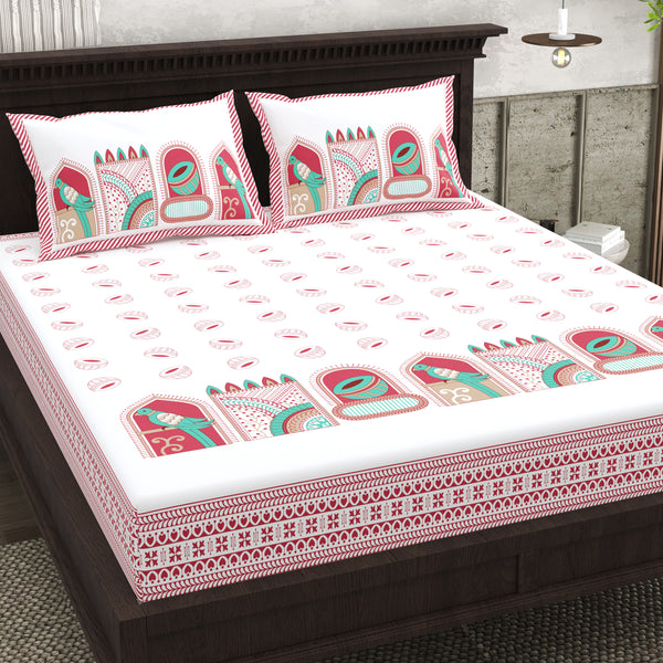 Pure Cotton Block Print Jaipuri Bedsheet - Fitted King Size - Heritage Haven