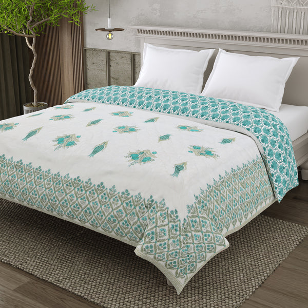 Mulmul Cotton Block Print Jaipuri Razai - Double Bed Hand Quilted Reversible Razai