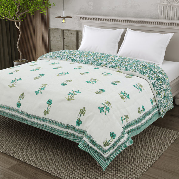 Mulmul Cotton Block Print Jaipuri Razai - Double Bed Hand Quilted Reversible Razai