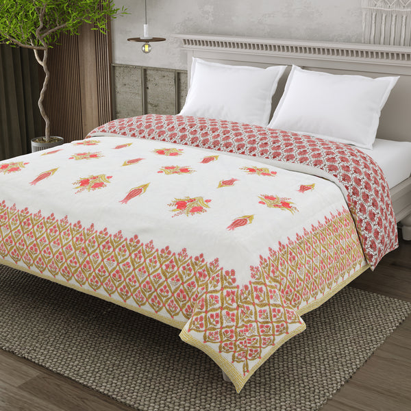 Mulmul Cotton Block Print Jaipuri Razai - Double Bed Hand Quilted Reversible Razai