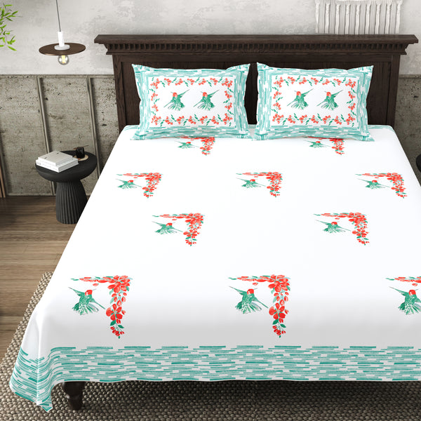 Percale Cotton Hand Block Print Jaipuri Bedsheet - Super King Size 120*120 inches - Tangerine Dream