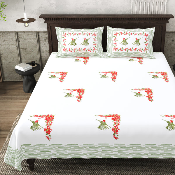 Percale Cotton Hand Block Print Jaipuri Bedsheet - Super King Size 120*120 inches - Tangerine Dream