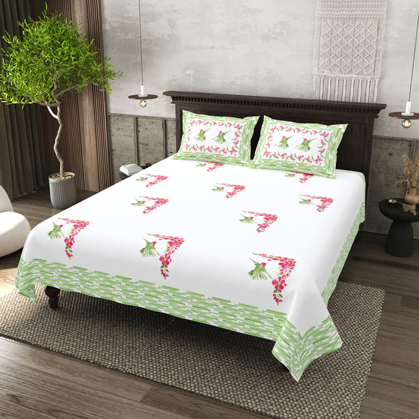 Percale Cotton Hand Block Print Jaipuri Bedsheet - Super King Size 120*120 inches - Tangerine Dream