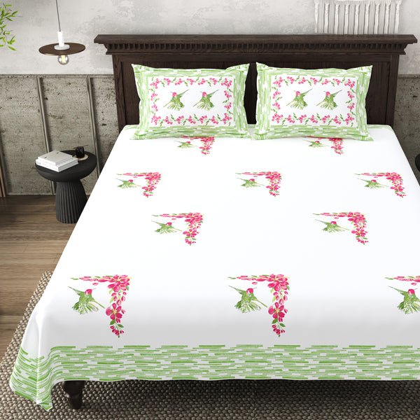 Percale Cotton Hand Block Print Jaipuri Bedsheet - Super King Size 120*120 inches - Tangerine Dream
