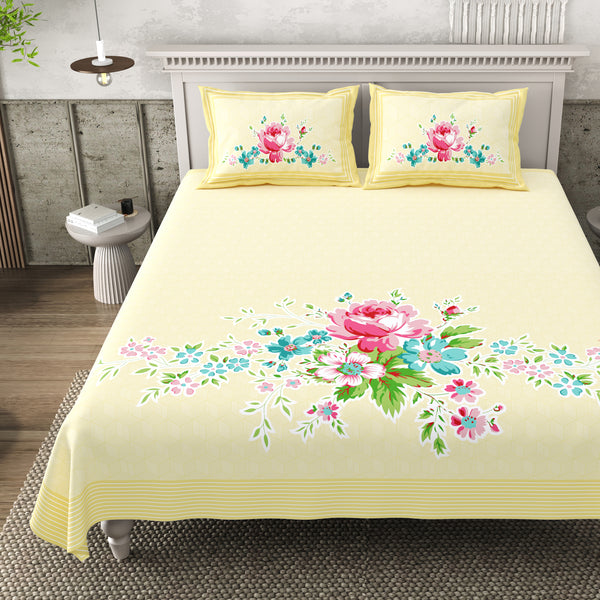 Pure Cotton Block Print Jaipuri Bedsheet - Super King Size - Floral Serenity