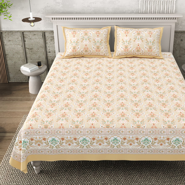 Pure Cotton Block Print Jaipuri Bedsheet - Super King Size - Floral Paradise