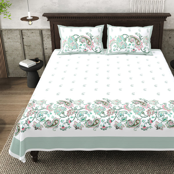 Pure Cotton Block Print Jaipuri Bedsheet - Super King Size - Floral Harmony