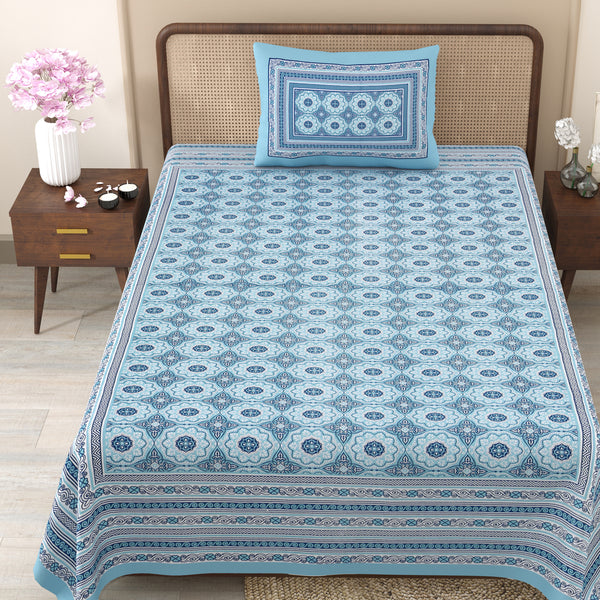 Pure Cotton Block Print Jaipuri Bedsheet - Single Bedsheet - 63*90 inches - Amber Charm