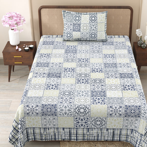 Pure Cotton Block Print Jaipuri Bedsheet - Single Bedsheet - 63*90 inches -Floral Mosaic